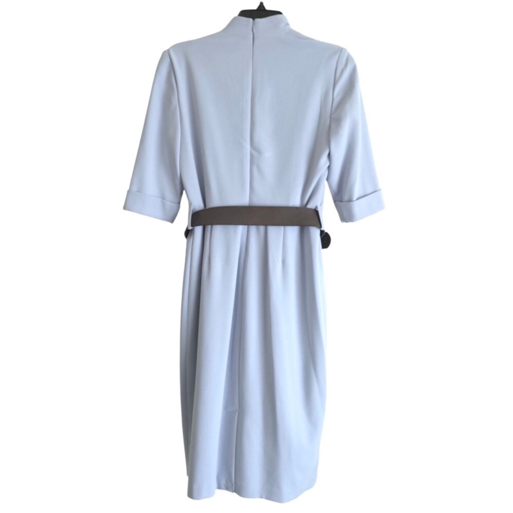 Donna Karan New York Blue Crepe Belted Three Quarter Sleeve V Neck Dress Size 10 - Picture 4 of 10